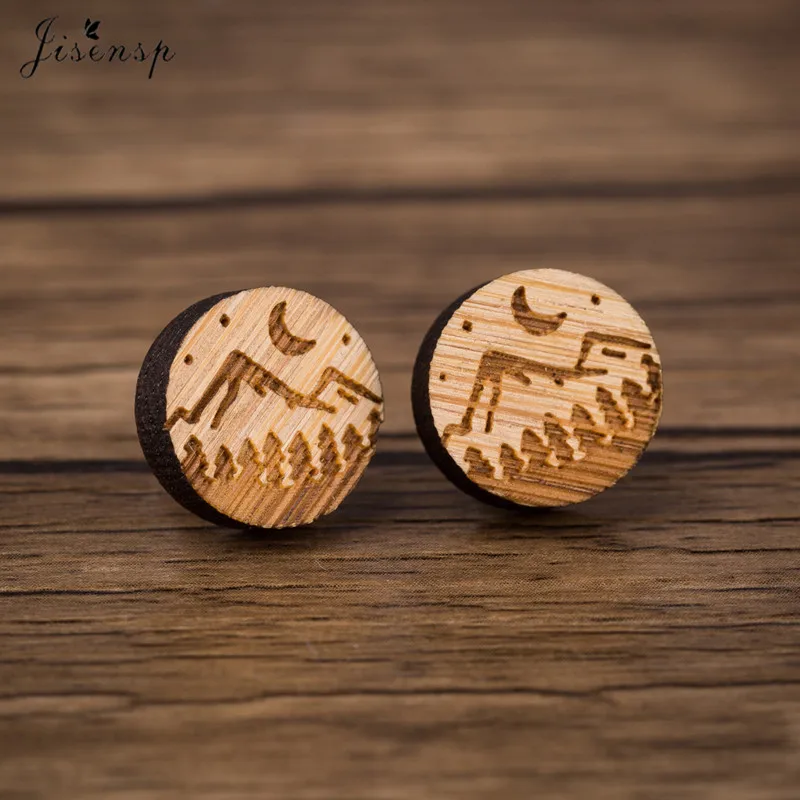 

Jisensp Fashion Snow Mountain Earrings for Women Vintage Wooden Moon Earrings Star Earring Accessories Jewelry Brincos oorbellen