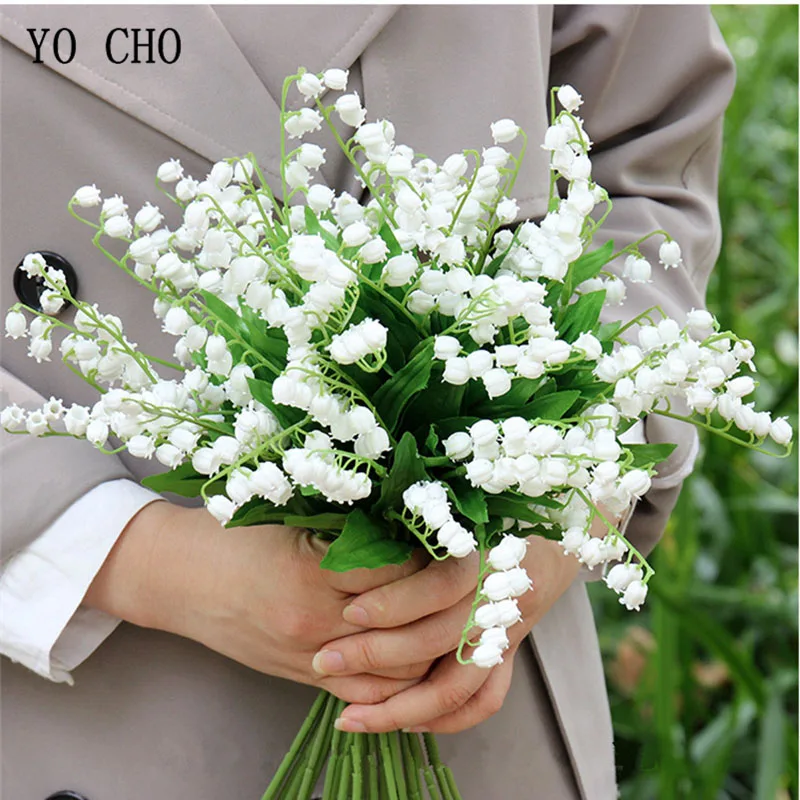 

YO CHO 3 шт. искусственный цветок, ландыш, мини-цветы, букет цветов, 2 головки, конвальлария, «сделай сам», Свадебный Цветочный букет для невесты
