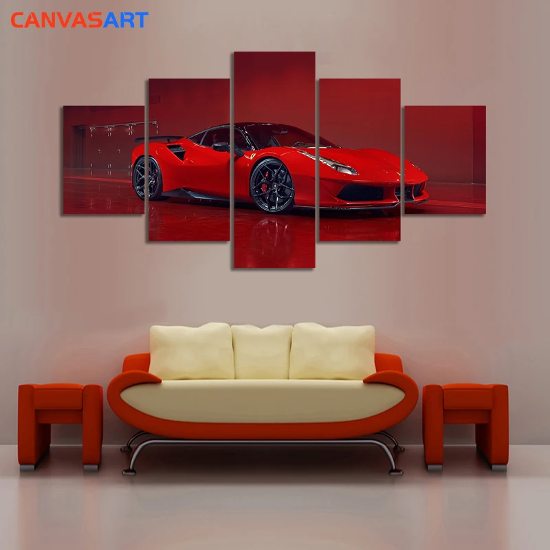 Холст произведение искусства 5 HD картины Ferrari 488 GTB красная спортивная машина