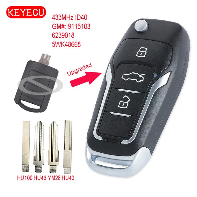 Обновленный флип модуль Keyecu с двумя кнопками 433 МГц ID40 чип для Opel Corsa C Meriva A Tigra B TWIN
