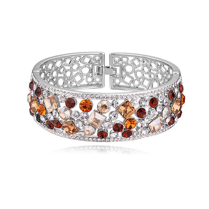Браслет и браслеты с кристаллами Swarovski и родиевым покрытием, изготовленные с элементами Swarovski, браслеты для женщин, лучшие рождественские подарки - Окраска металла: Topaz