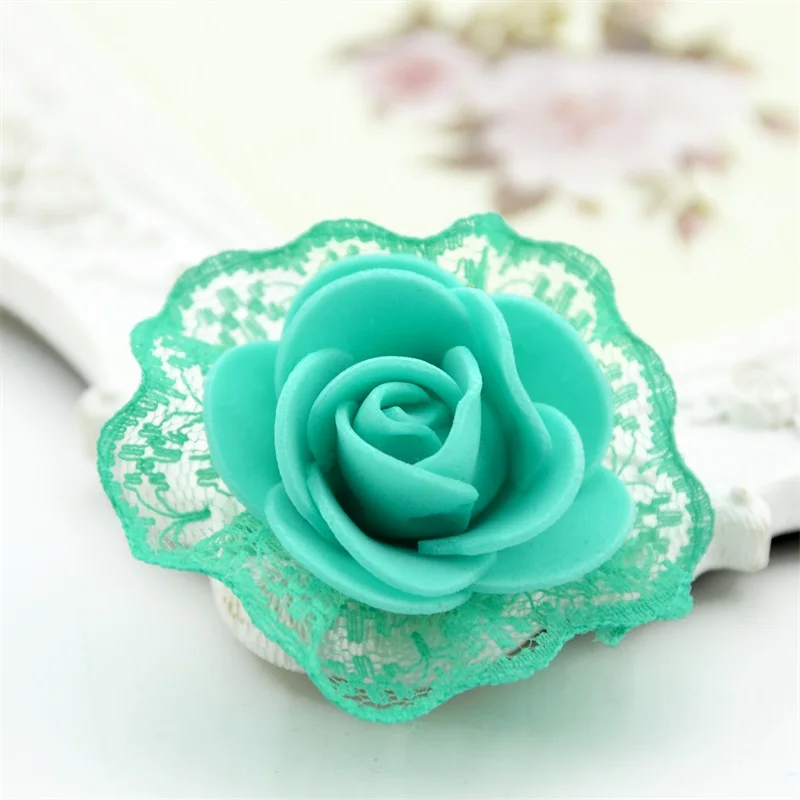 

50pcs 5cm Mini Lace Pe Foam Rose Flower Heads Diy For Holiday Wedding Party Decorations Handmade Wreath Craft Fake Flowers Wall