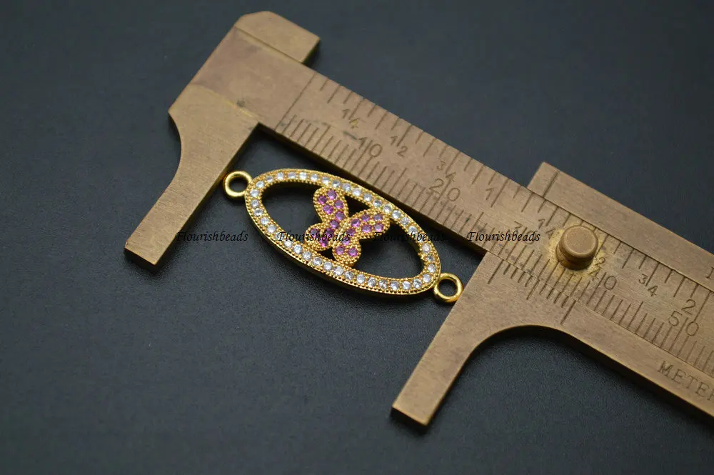12x30мм Овальные металлические шармы с бабочками, инкрустированные кубическим цирконием, для украшений: подвесок или браслетов.