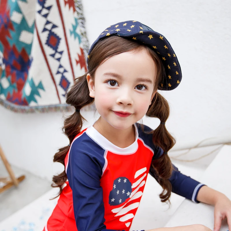 Детский комплект из 3 предметов для плавания девочек лайкры с защитой от солнца и