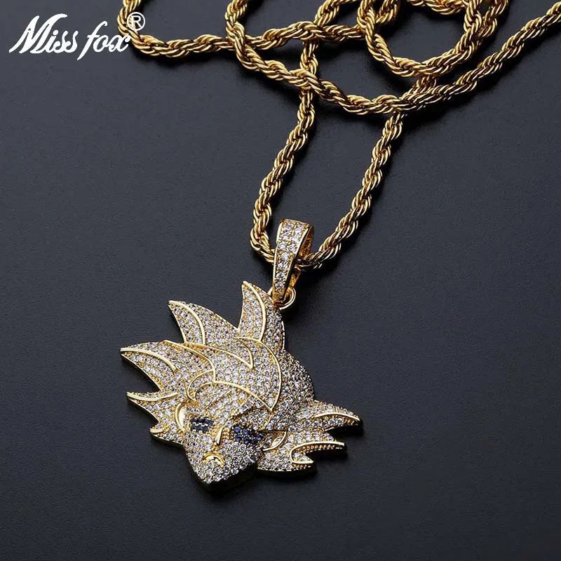 Missfox хип хоп ювелирные изделия мужское ожерелье Sun Wukong Cz кулон и 24k позолоченная