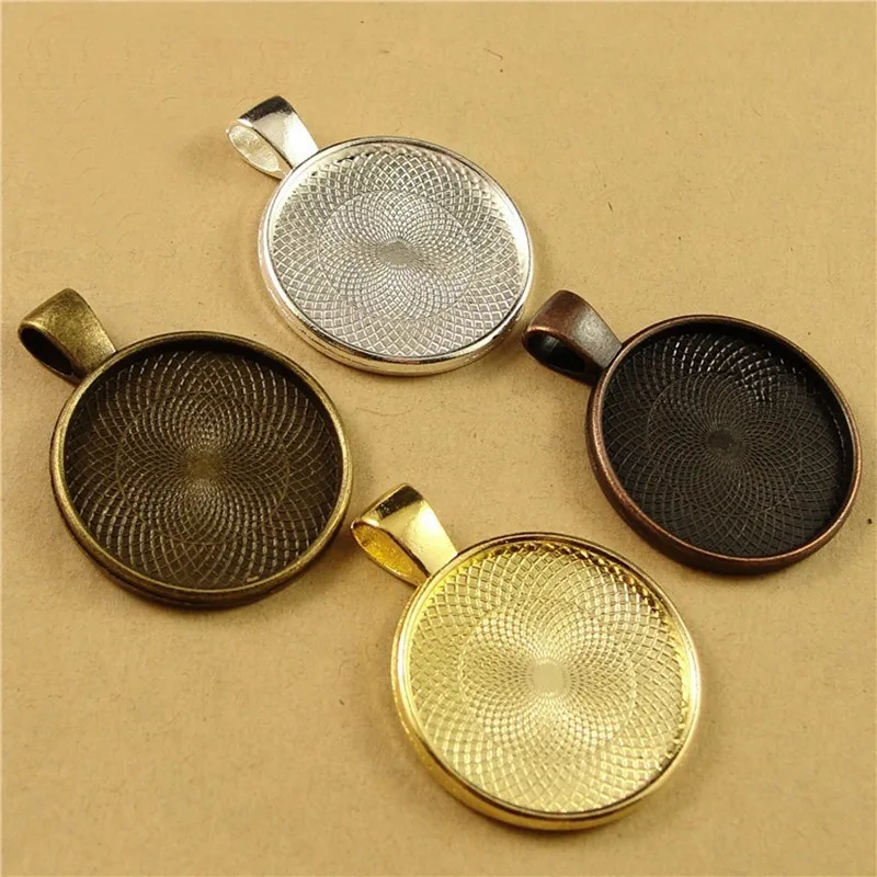 

20MM Round Cabochon Base 4 Colors Plated vintage Style Zinc Alloy Pendant Settings For Jewelry Making
