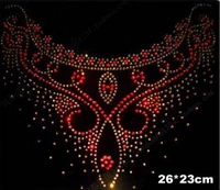 2pclot neckline red hot fix rhinestone transfer motif iron on crystal transfers design patches applique