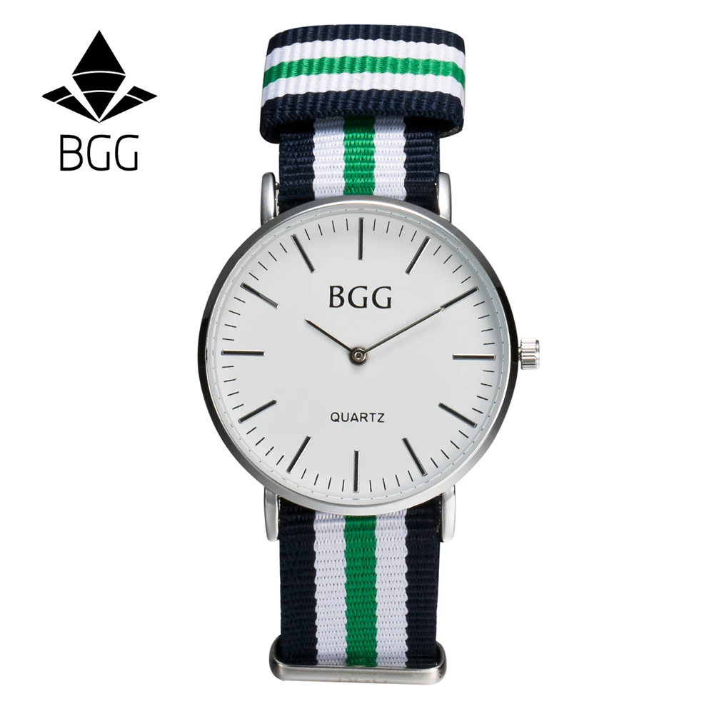 Нейлоновые полоски группы Для женщин часы 2018 BGG бренд просто супер тонкий Дизайн