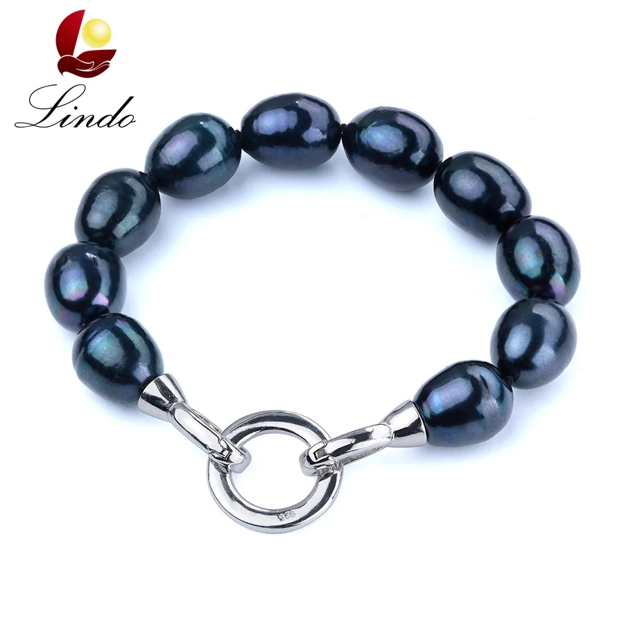 Женские большие черные браслеты из натурального жемчуга 11 12 мм Модный