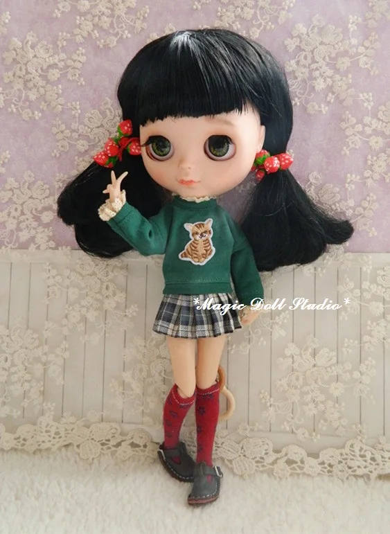 Кукла Neoblythe Doll одежда # Green с рисунком кота и юбкой подходит для Blyth Azone кукла licca