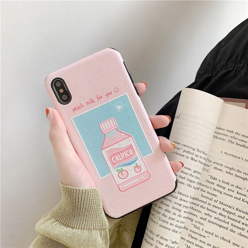 Чехол для телефона с мультяшными фруктами, персиками, напитками для iPhone XS Max XR XS 6 6S 7 8 Plus X Milk Box, Мягкая силиконовая задняя крышка, чехол s