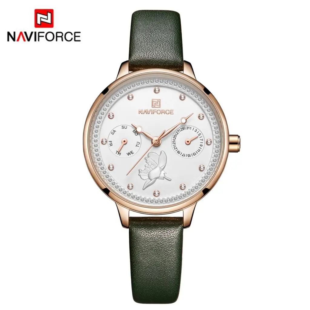 RGWGN Новинка NAVIFORCE женские часы модные кварцевые женские кожа часы Лидирующий бренд Дата Неделя повседневные водонепроницаемые наручные часы подарок для девушки - Цвет: RGWGN