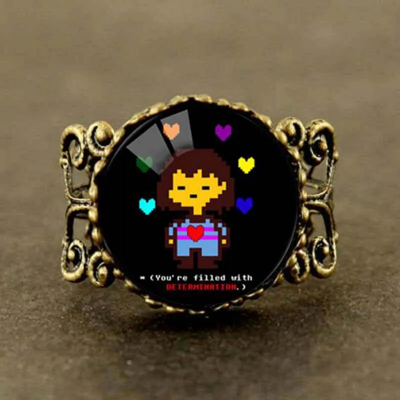 Женское и мужское кольцо с радужным цветком в форме сердца Undertale длинное