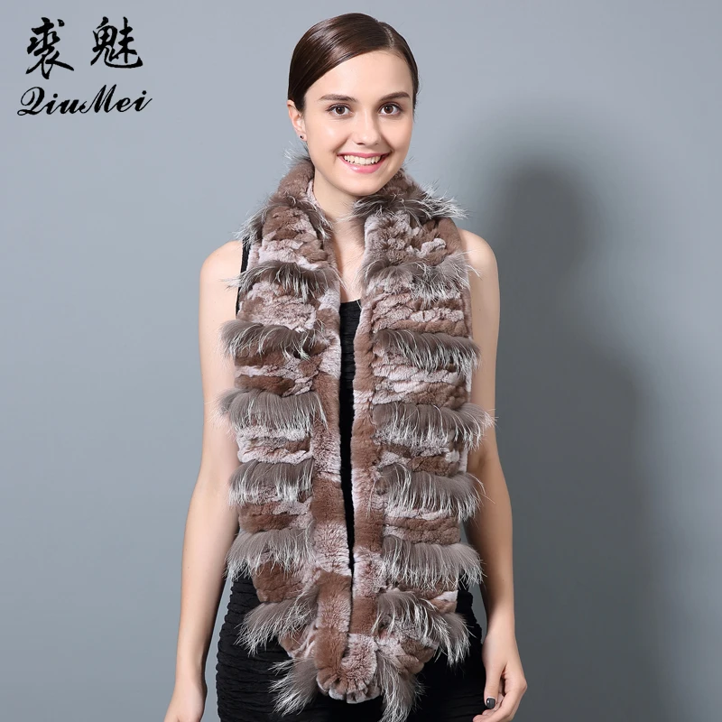 Шарф-кольцо женский из 100% натурального меха кролика и лисы зимний 2018 - купить по