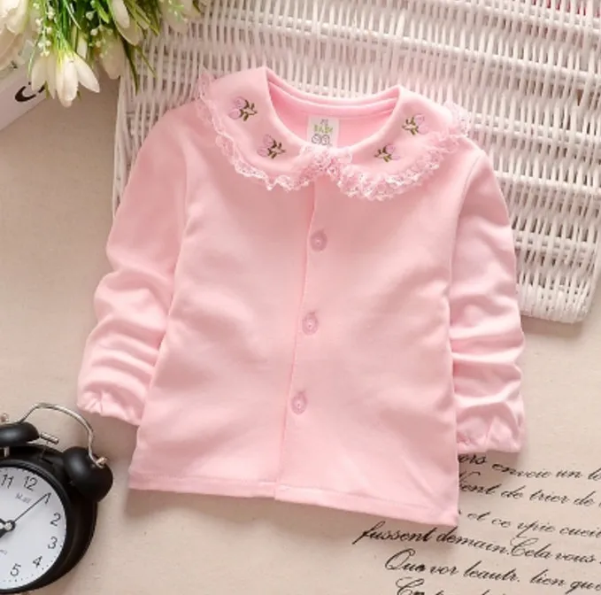 Детская хлопковая блузка с длинным рукавом кружевным воротником|jacket tops|jacket