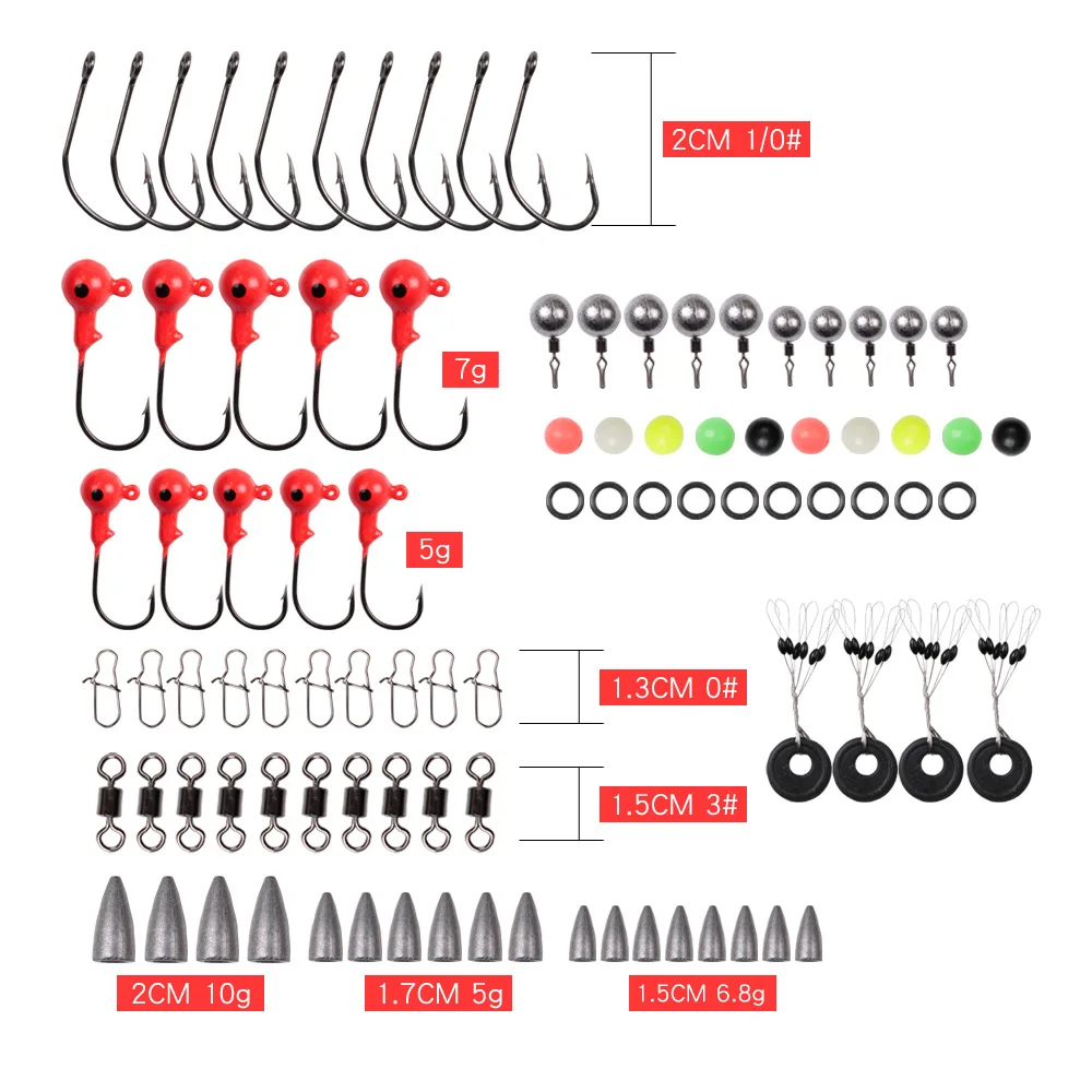 148PCS/Box Fishing Accessories Kit Hooks Lead Swivel Beads Space Beans Jig Heads O-Rings Terminal Tackle | Спорт и развлечения
