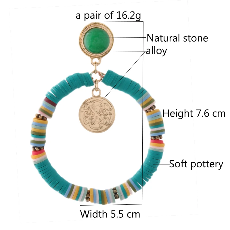 Глиняные серьги NeeFu WoFu из мягкой керамики этнические Большие женские