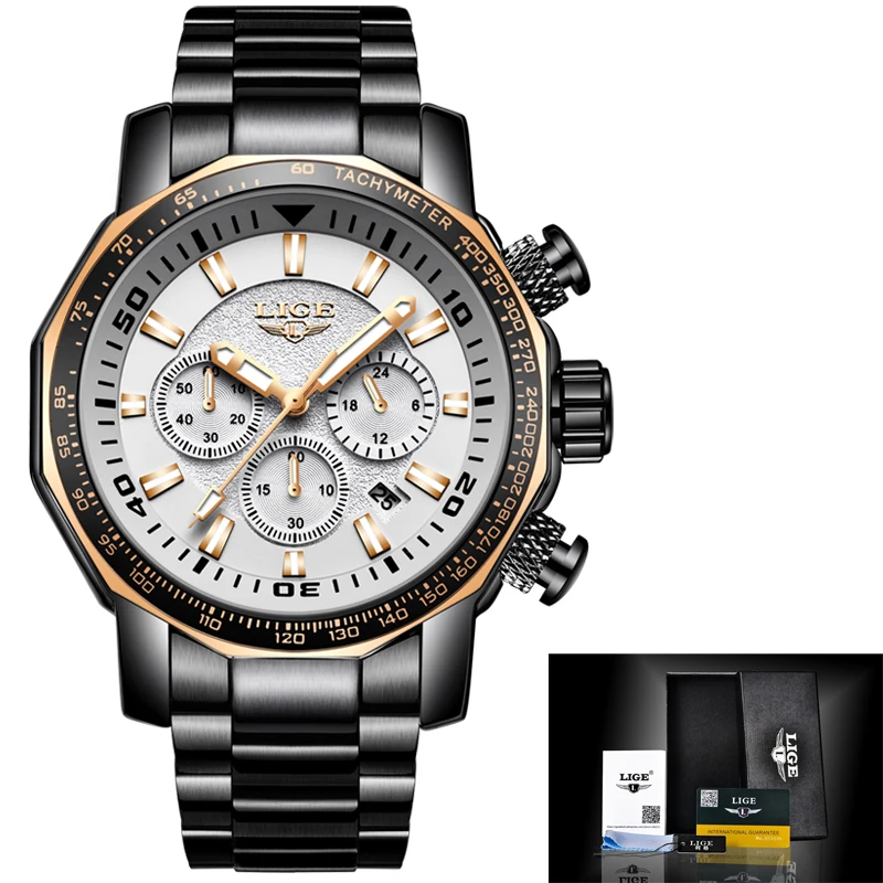 

Relogio LIGE Luxury Sport Men Watches Waterproof Outdoor Big Dial Quartz Chronograph Sport Watch Male Clock erkek kol saati+Box