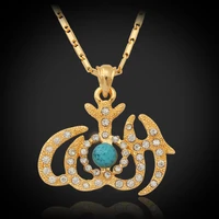 muslim allah pendant necklace charms clear rhinestone synthetic stone gold color jewelry for women necklace mgc p257