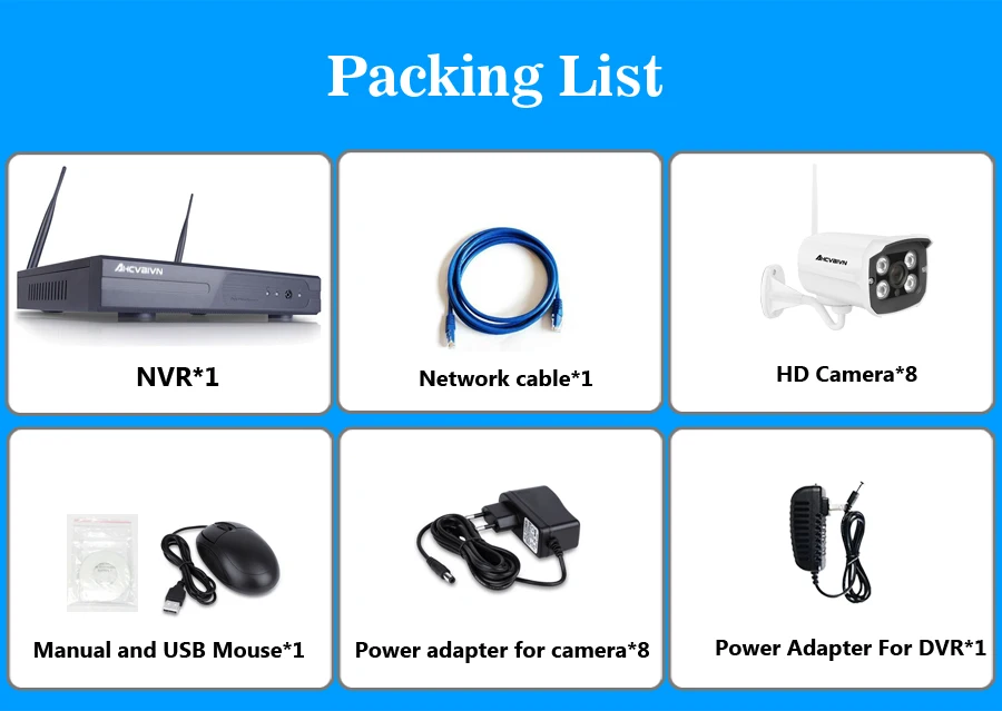 

Outdoor Security Camera System Wireless 8CH 720P HD 30m Night Vision Waterproof Home CCTV Wifi Camera Surveillance Kit