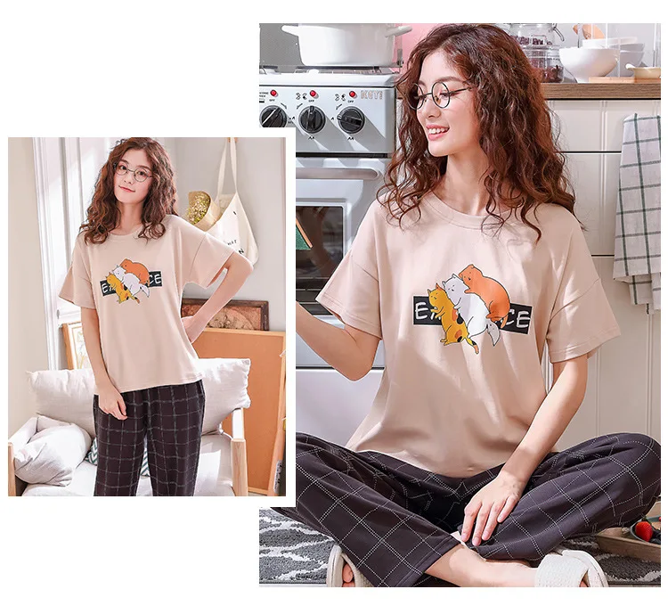Пижамы с героями мультфильмов; женская пижама; mujer invierno; домашняя одежда; большие размеры; розовая футболка с короткими рукавами и принтом; брюки; 2 шт
