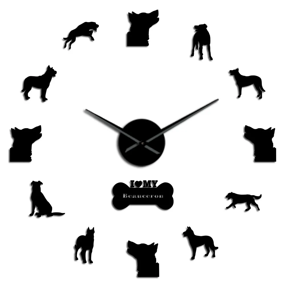 Black 3D Beauceron бескаркасные DIY большие настенные часы Beauce Shepherd бесшумные кварцевые Подвесные часы Bas Rouge Dog декоративные настенные домашний декор - Цвет: Black