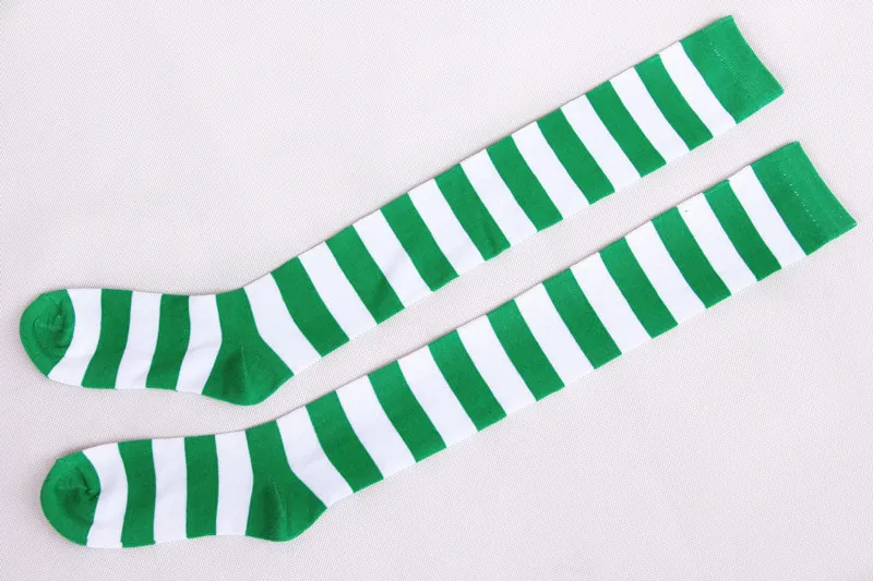 green white Женские сексуальные Полосатые чулки для Хэллоуина, высокие чулки выше колена, длинные носки для японских студентов, аниме, мультфильмы, косплей - Цвет: green white