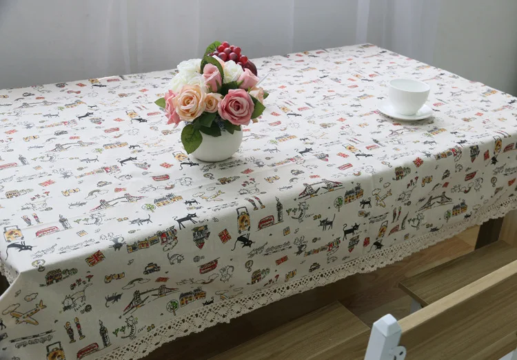 Корейский мультфильм кошки скатерть дом/вечерние/Декор для обеденного стола домашний стол/холодильник лен хлопок пылезащитный чехол - Цвет: As Pictures