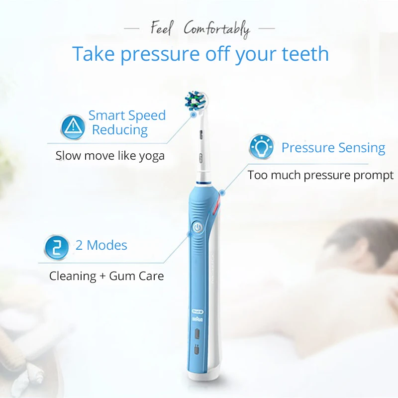 Зубная щетка OralB Pro2000 звуковая электрическая с 2 сменными насадками и датчиком
