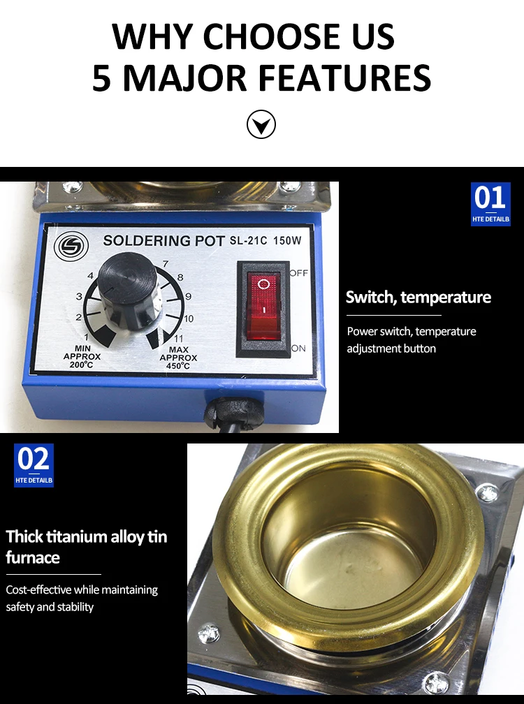 SL-21CH 150 Вт 50mm500g утолщение POTS ёмкость цифровой термостат привести горшок Титан Сплав Пайки 110 В 220