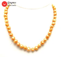 qingmos orange 8 9mm natural freshwater pearl chokers necklace for women with baroque 17 pearl necklace fine jewelry nec6268
