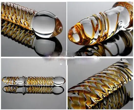 Yellow Spiral Pattern Crystal Glass Dildo Penis Anal plug Sex toys For Women men GAY Masturbation Massage Adult Shop |