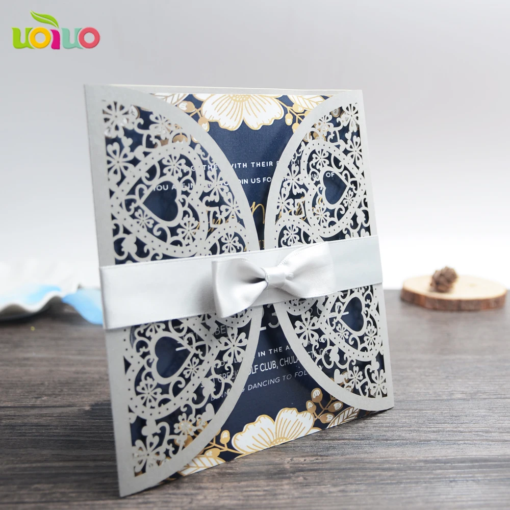 

silver heart 10Pcs Sample Laser Cut Wedding Invitation Cards Customizalbe Envelopes & Inner Card & Party Supplies