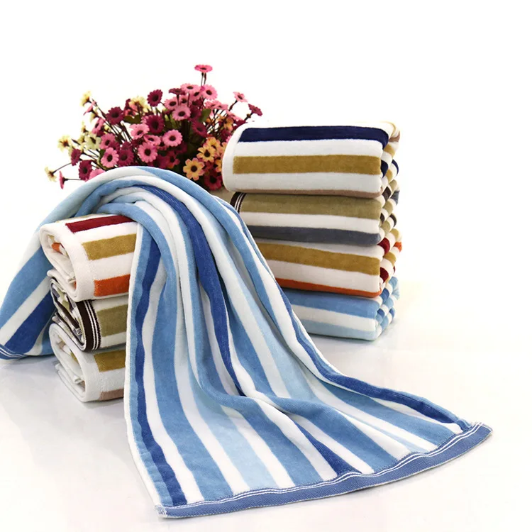 35x75cm Color Strip Thick Cotton Absorbent Washcloth Home Daily Necessities Grooming Face Towel Gym Sports Yoga Bath Towel - Цвет: sky blue