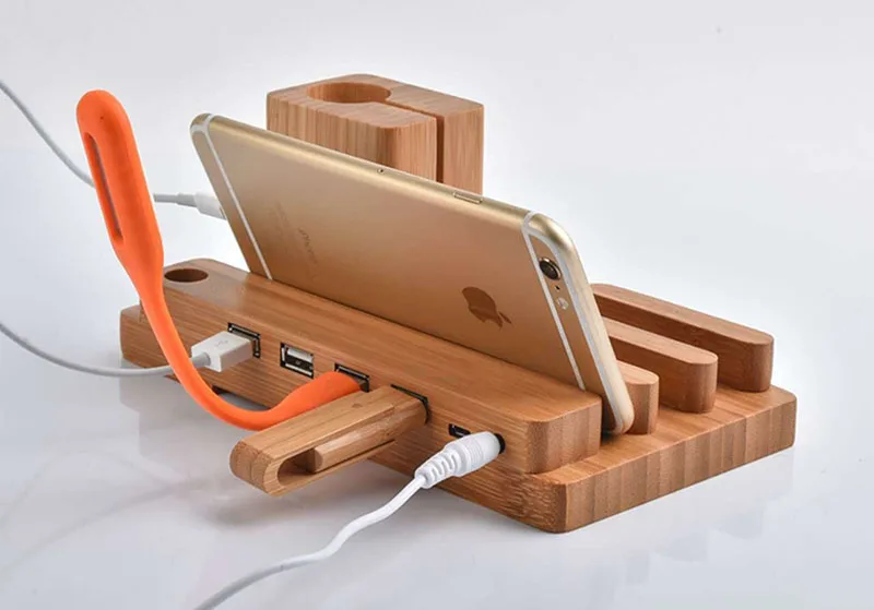 Arvin Bamboo Деревянный 4 в 1 для Apple Watch iPhone X XS USB 4 порта микро-концентратор зарядная подставка Подставка держатель платформы для IPad Pro