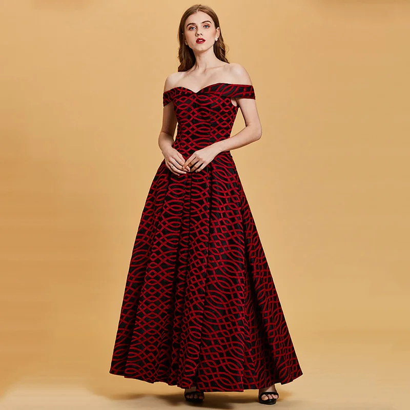 Dressv Красное длинное вечернее платье Дешевое с открытыми плечами на молнии для