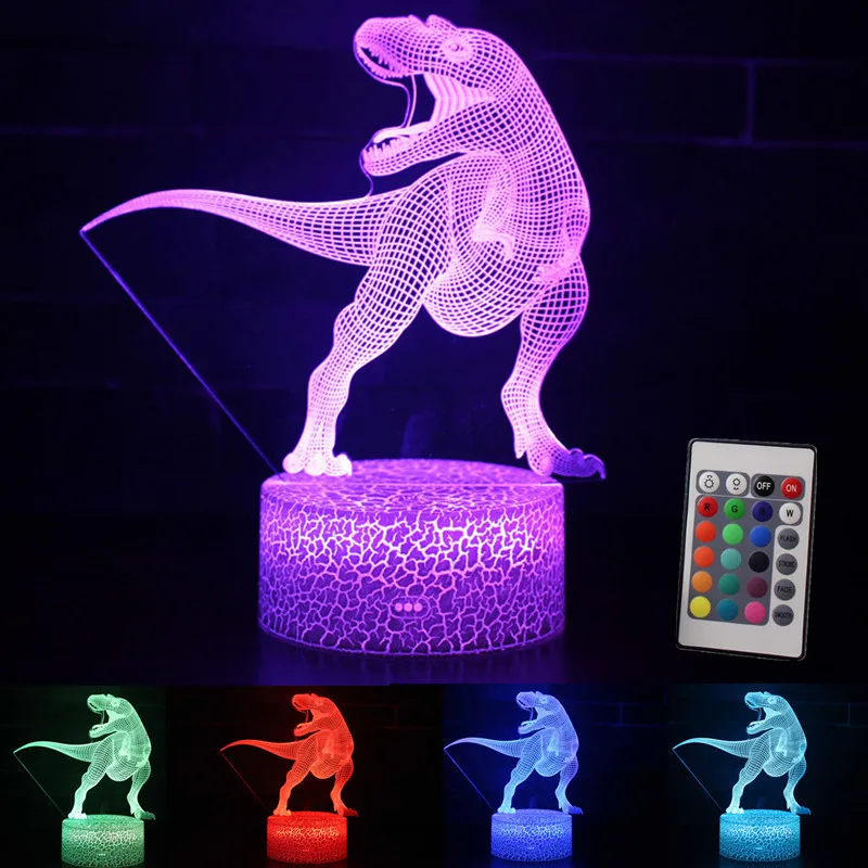 

3D игрушки динозавра LED Иллюзия визуальная лампа крутые игрушечные тираннозавры светится в темноте t-rex Игрушки для мальчиков подарки на день...