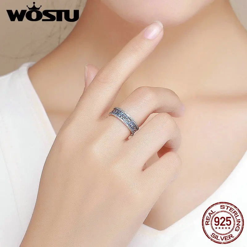 WOSTU, высокое качество, настоящее 925 пробы, серебряные, сверкающие, звездное небо, кольца на палец для женщин, серебряные ювелирные изделия, вечерние, свадебный подарок, DXR347