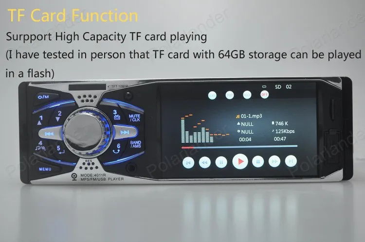 Автомагнитола 4 1 дюйма TFT HD экран поддержка камеры заднего вида USB/SD aux Bluetooth FM 1din