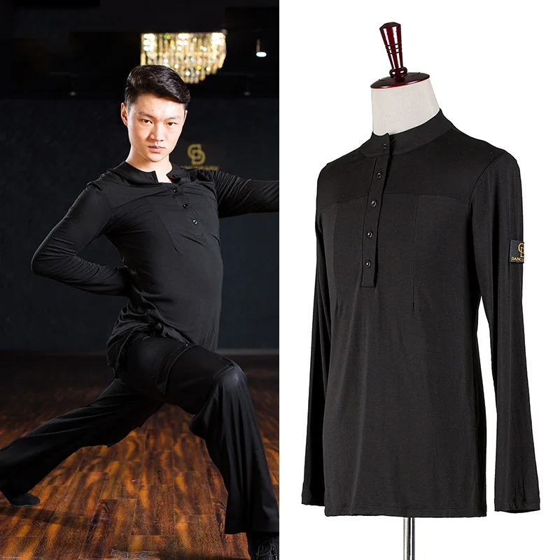 

big discount Men latin long sleeve black shirt High stretch