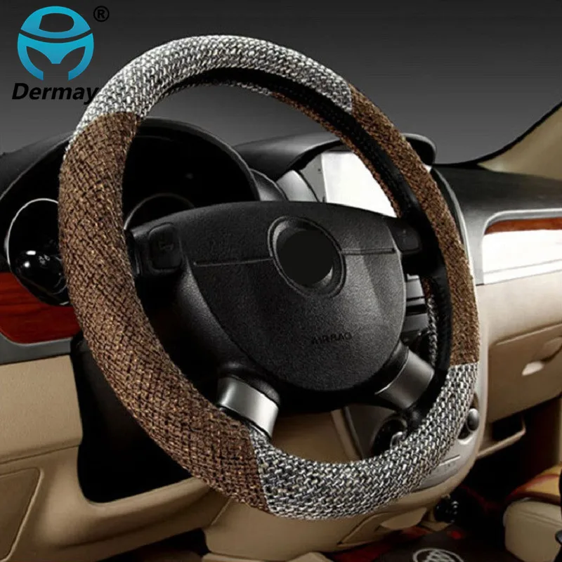 Нескользящий чехол рулевого колеса автомобиля из льняной ткани Нескользящие