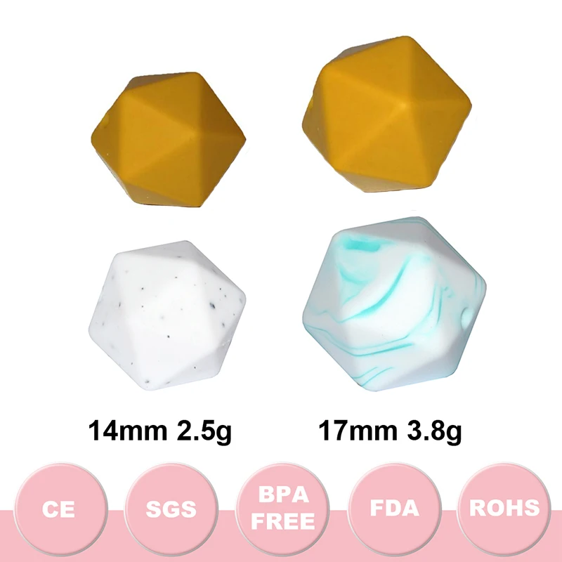 50 шт 17 мм оптом икосаэдрон BeadsTeether Baby Chew BPA без пищевых продуктов мягкие свободные