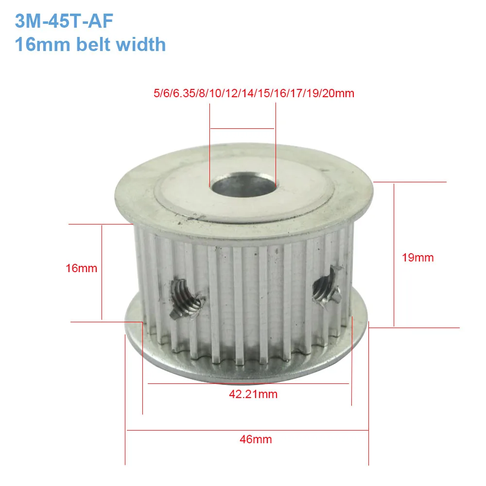 

HTD3M Timing Pulley 45T 16mm Belt Width 45Teeth Gear Belt Pulley 5/6/6.35/8/10/12/15/16/17/19/20mm Bore AF Toothed Pulley Wheel