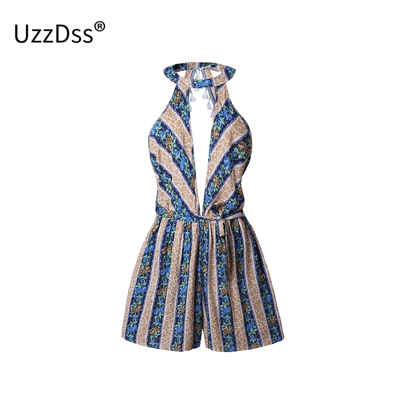 Лето 2018 Sexy V Средства ухода за кожей Шеи повод ремень Playsuit богемный пляж