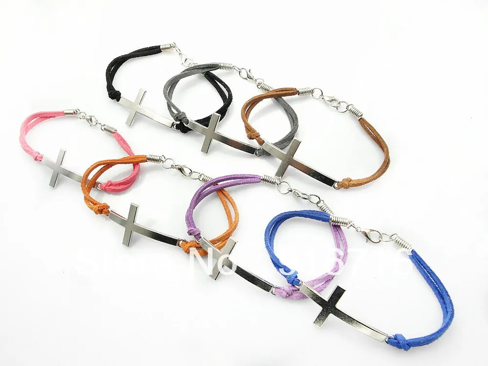 Fashion Jewelry cross multicolor charm leather bracelet for women 70pcs/Lot free shipping mix color | Украшения и аксессуары