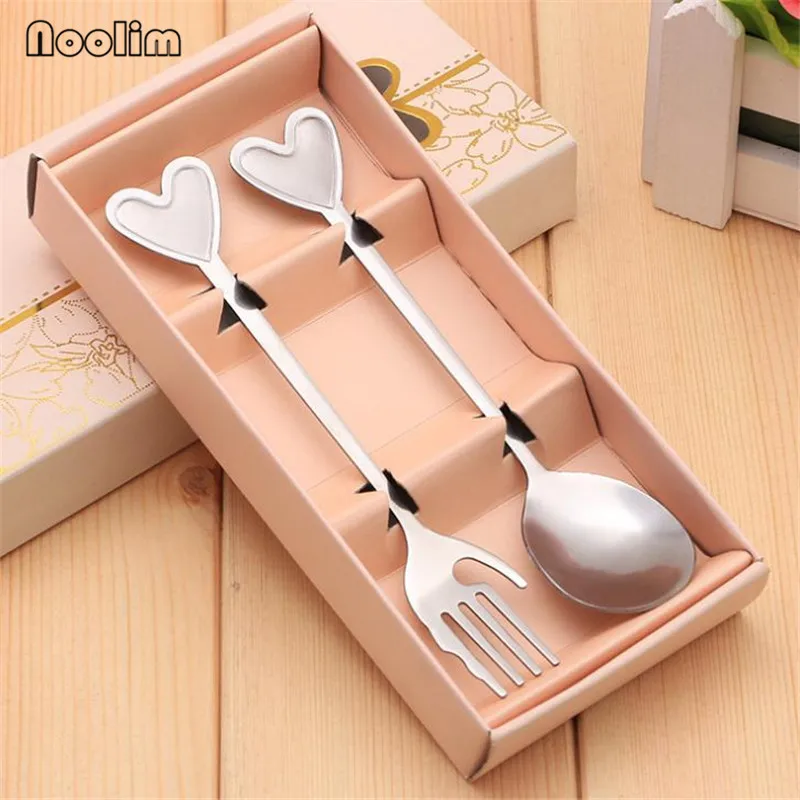 10sets Love Heart Coffee Spoon Palm Fork Set Creative Wedding Party Favors Tableware Gifts For Guests | Дом и сад