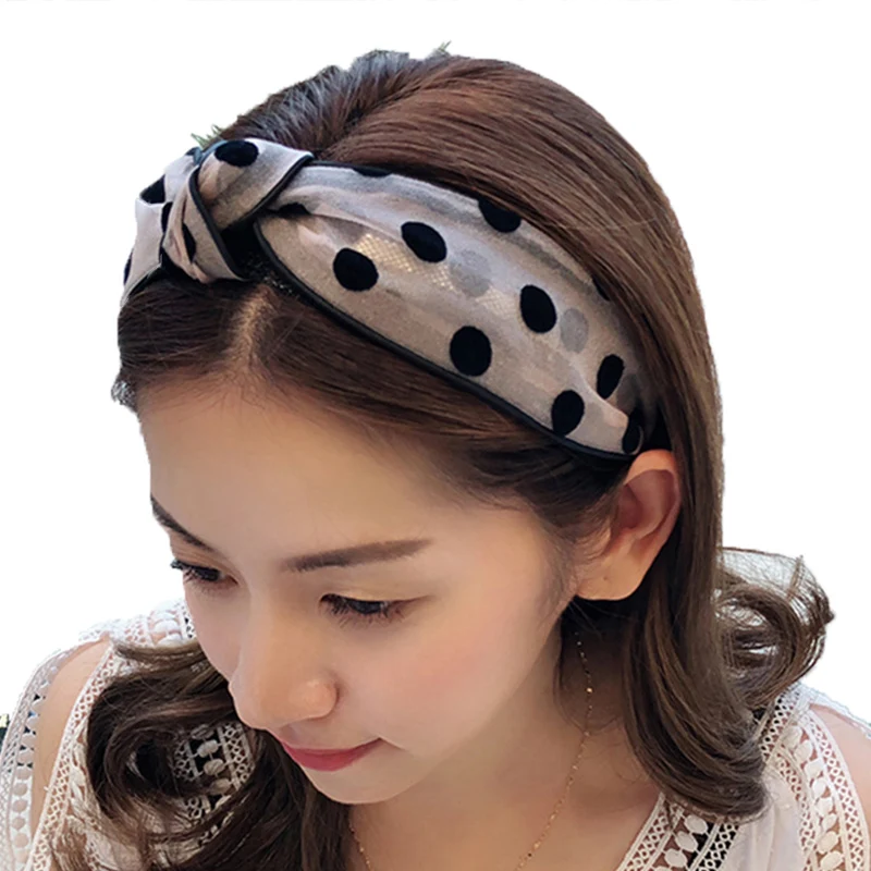 

Elegant Lady Net gauze Hairbands printing dot Headbands Women girls handwork knot Hair Hoop Bands Accessories headwear Headdress