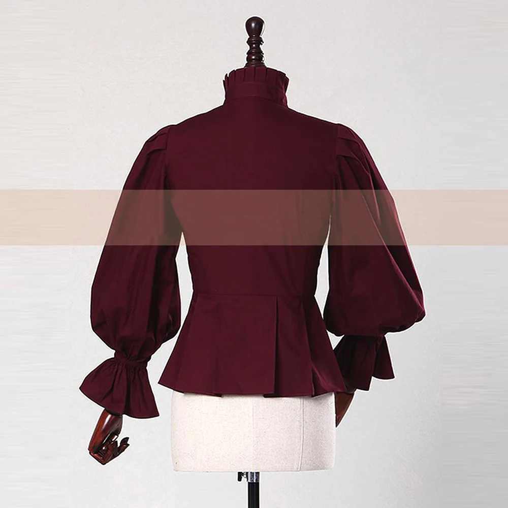 Женская офисная блузка с рукавом-фонариком винтажный Готический хлопковый топ