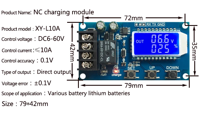 XY-L10A Storage battery Charging control module Digital full power off overcharge protection switch 6-60v | Электронные
