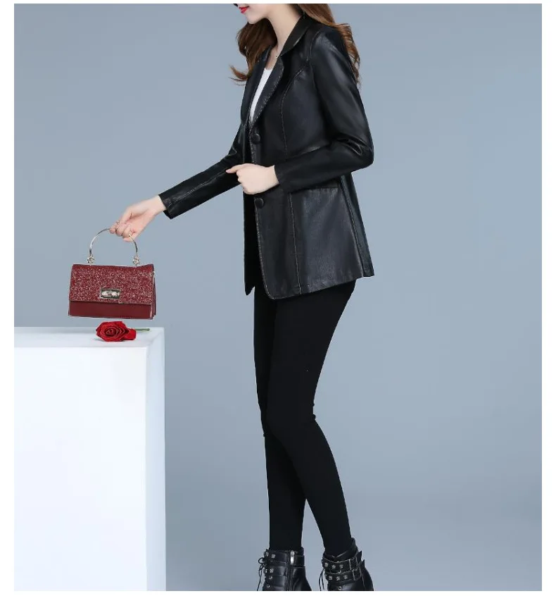 Для женщин s размера плюс Искусственная кожа куртка Для женщин Slim Fit короткая кожаная пиджак черный, красный Демисезонный из искусственной кожи искусственная(-ый) над Размеры 4XL 5XL 6XL